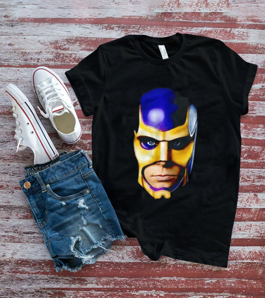 Realistic Painted Purple Gold Superhero Mask Face Close Up T-Shirt