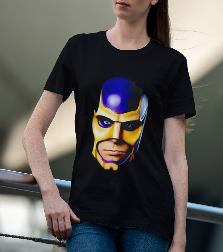Realistic Painted Purple Gold Superhero Mask Face Close Up T-Shirt