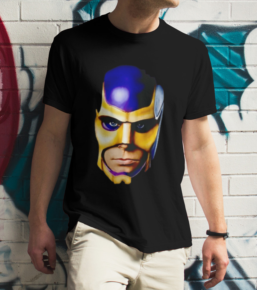 Realistic Painted Purple Gold Superhero Mask Face Close Up T-Shirt