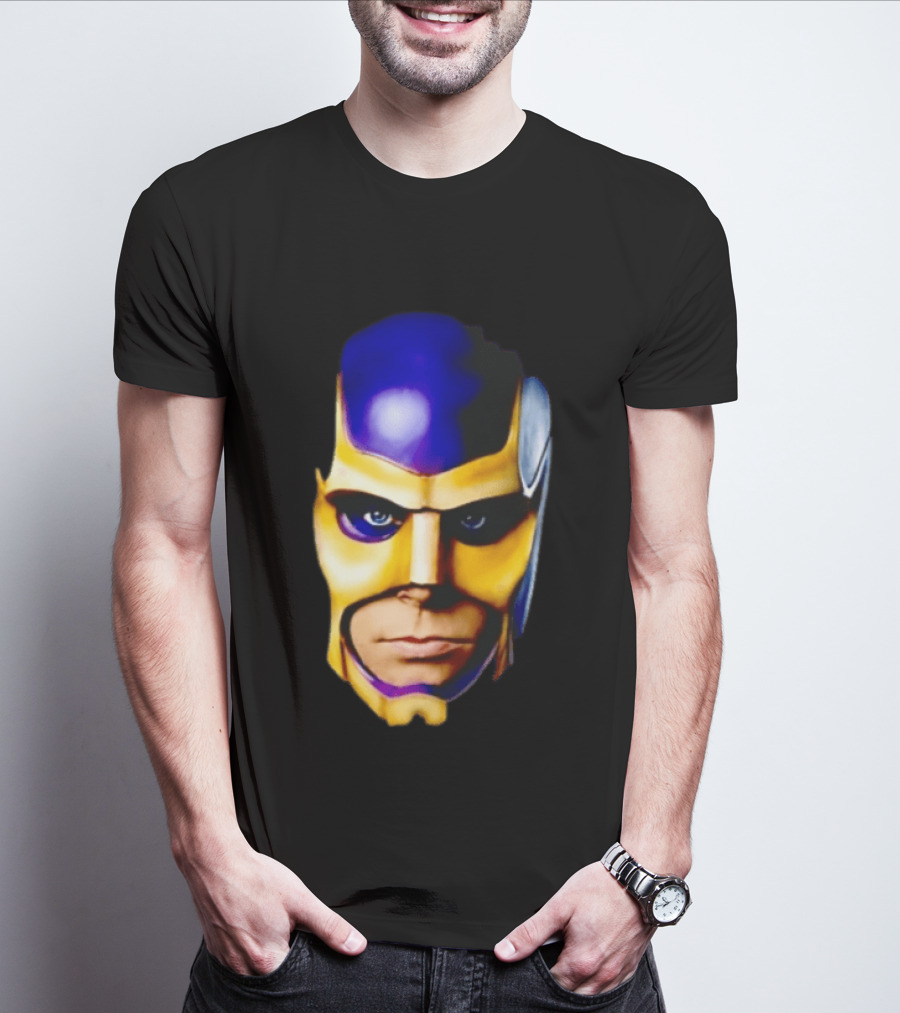 Realistic Painted Purple Gold Superhero Mask Face Close Up T-Shirt