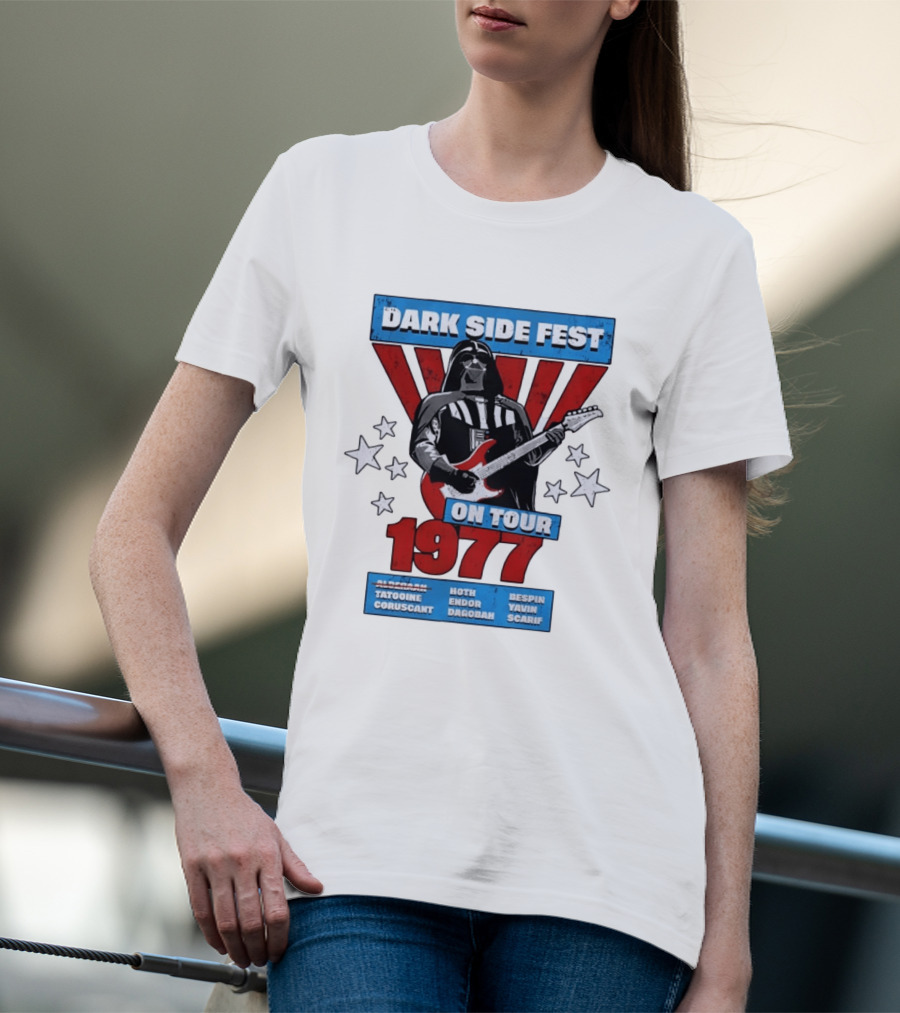 Darth Vader Dark Side Fest On Tour 1977 Tatooine Coruscant Hoth Endor Dagobah Bespin Yavin Scarif T-Shirt