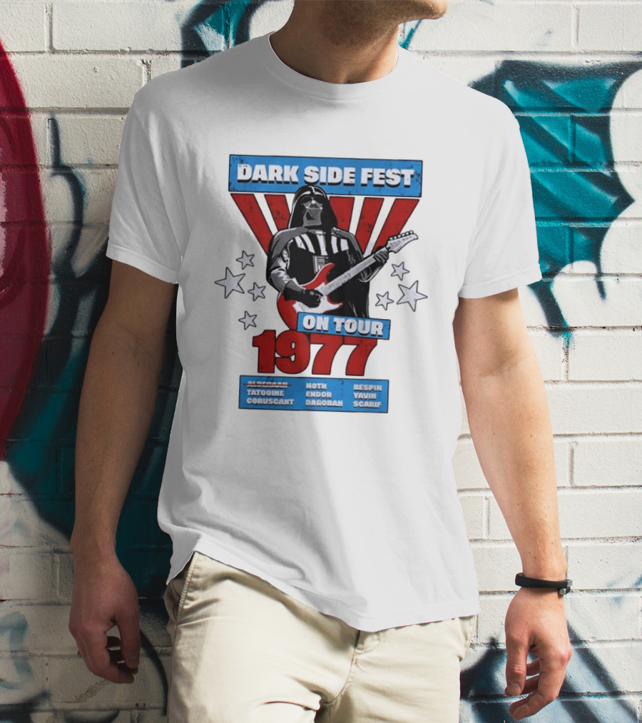 Darth Vader Dark Side Fest On Tour 1977 Tatooine Coruscant Hoth Endor Dagobah Bespin Yavin Scarif T-Shirt