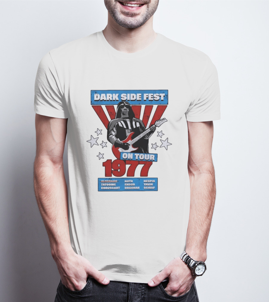 Darth Vader Dark Side Fest On Tour 1977 Tatooine Coruscant Hoth Endor Dagobah Bespin Yavin Scarif T-Shirt