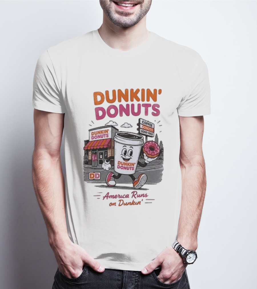Dunkin' Donuts Coffee Good Vibes America Runs On Dunkin T-Shirt