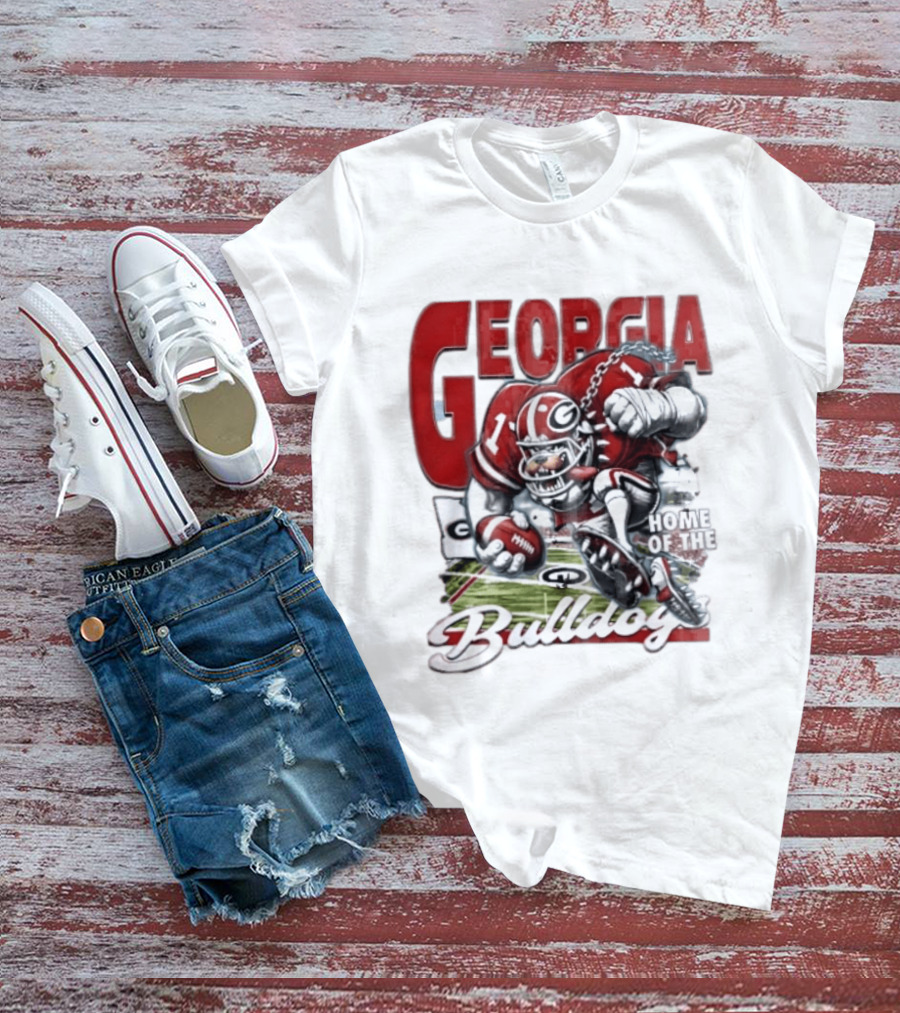 Georgia Bulldogs Football Cartoon Running Home Of The Bulldogs T-Shirt