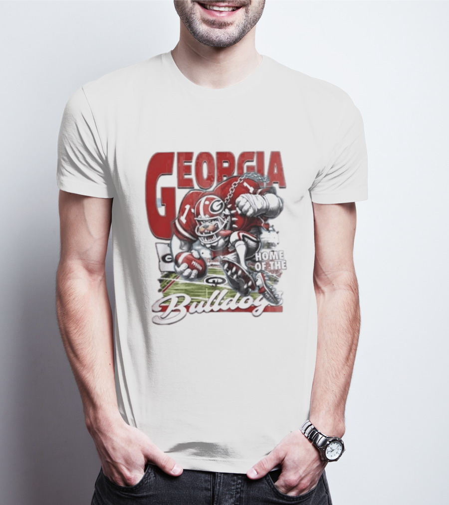 Georgia Bulldogs Football Cartoon Running Home Of The Bulldogs T-Shirt