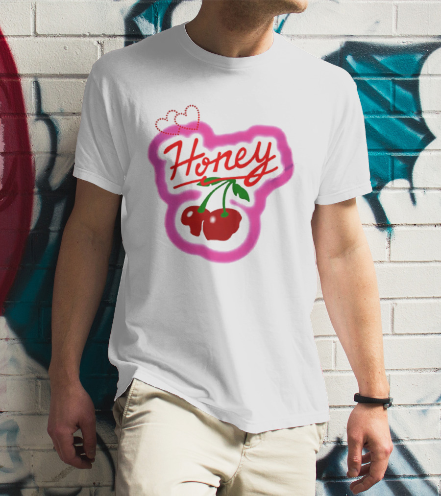 Honey Cherry Fruit Hearts Pink Neon T-Shirt