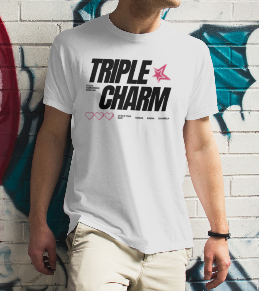 Triple Charm White Hearts Pink Star T-Shirt