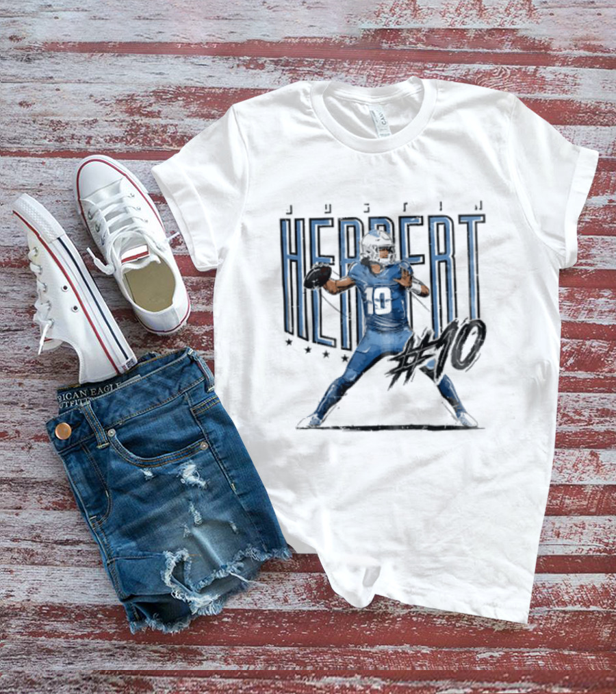 Justin Herbert 10 Quarterback Football Stars Distressed Sketch T-Shirt