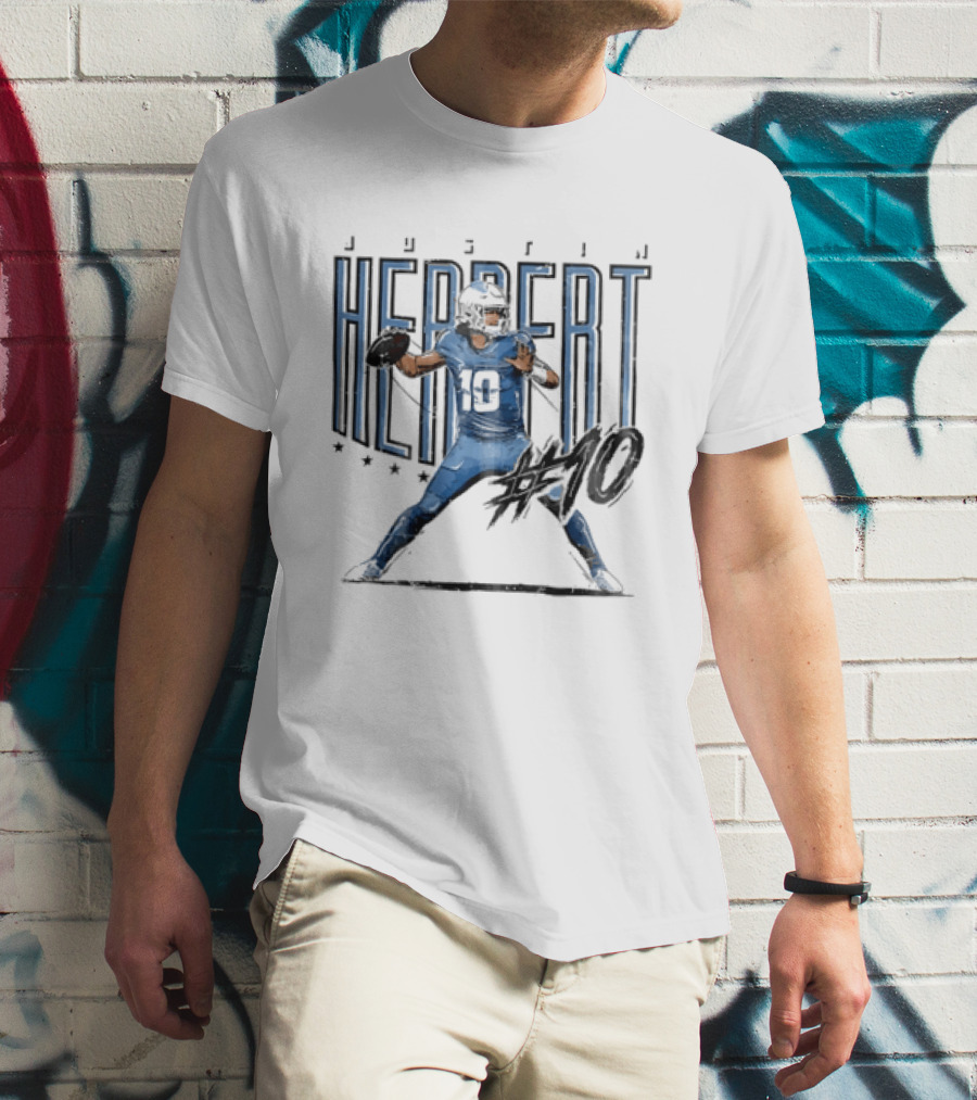 Justin Herbert 10 Quarterback Football Stars Distressed Sketch T-Shirt