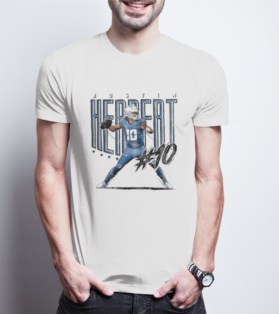 Justin Herbert 10 Quarterback Football Stars Distressed Sketch T-Shirt