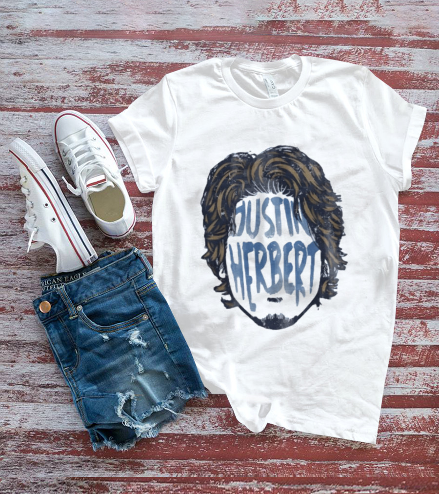 Justin Herbert Distressed Long Hair Beard Head T-Shirt