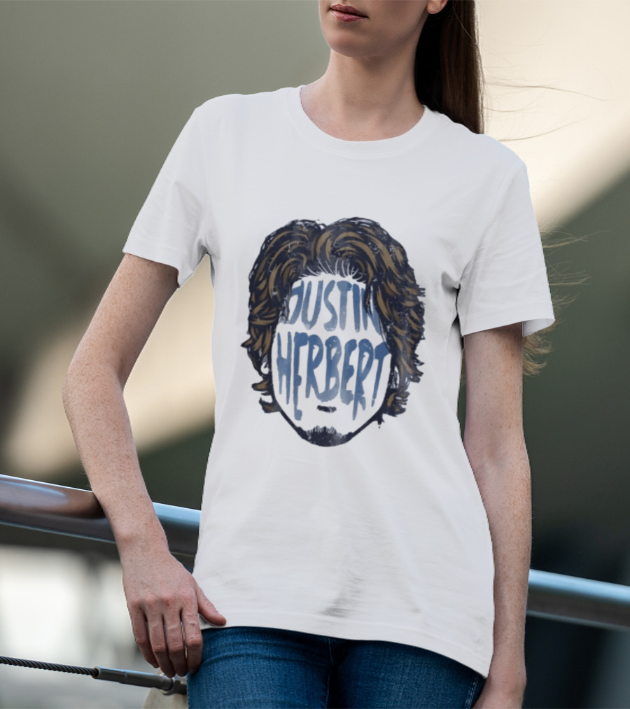 Justin Herbert Distressed Long Hair Beard Head T-Shirt