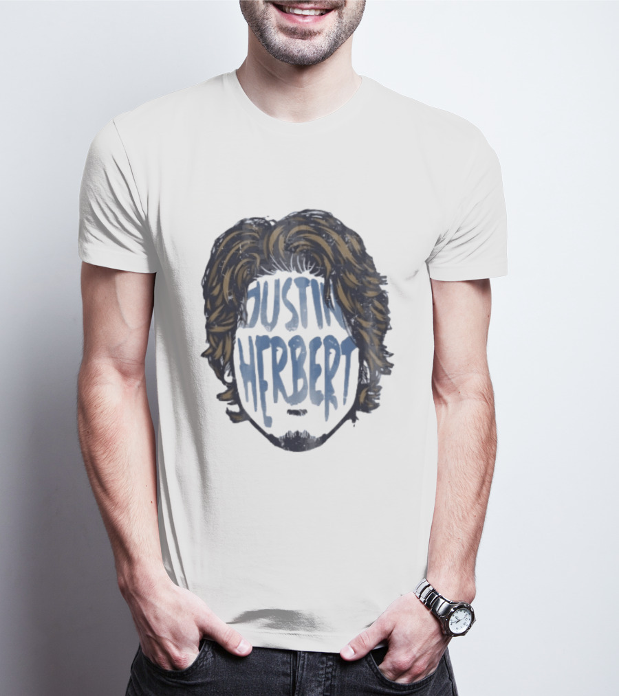 Justin Herbert Distressed Long Hair Beard Head T-Shirt