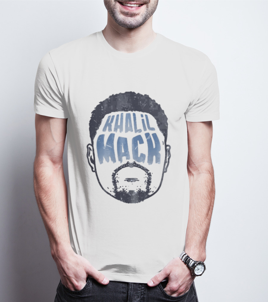 Khalil Mack Bearded Face Blue Distressed T-Shirt