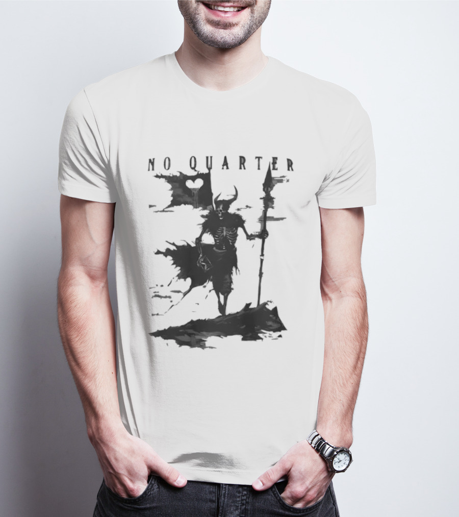 No Quarter Distressed Skeleton Warrior Dark Fantasy T-Shirt