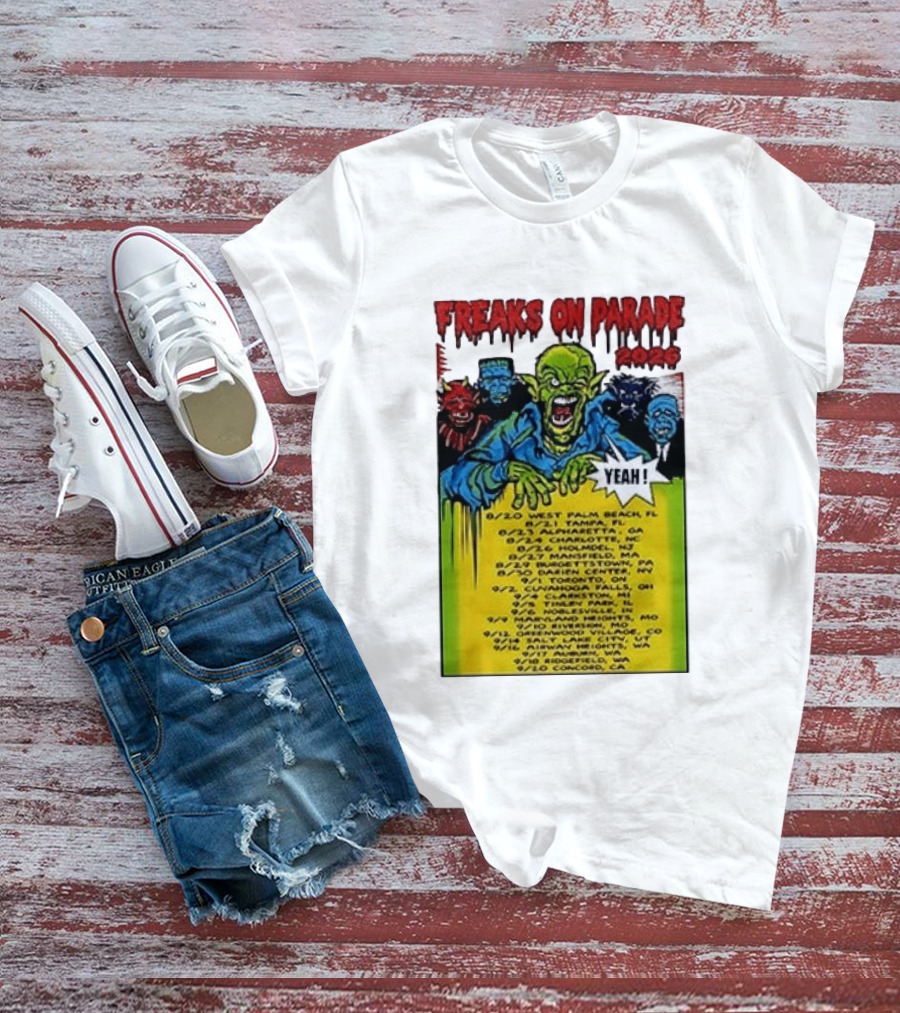 Freaks On Parade Tour 2023 Rob Zombie Dates West Palm Beach Tampa Atlanta Concord T-Shirt