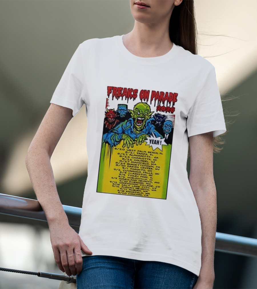 Freaks On Parade Tour 2023 Rob Zombie Dates West Palm Beach Tampa Atlanta Concord T-Shirt