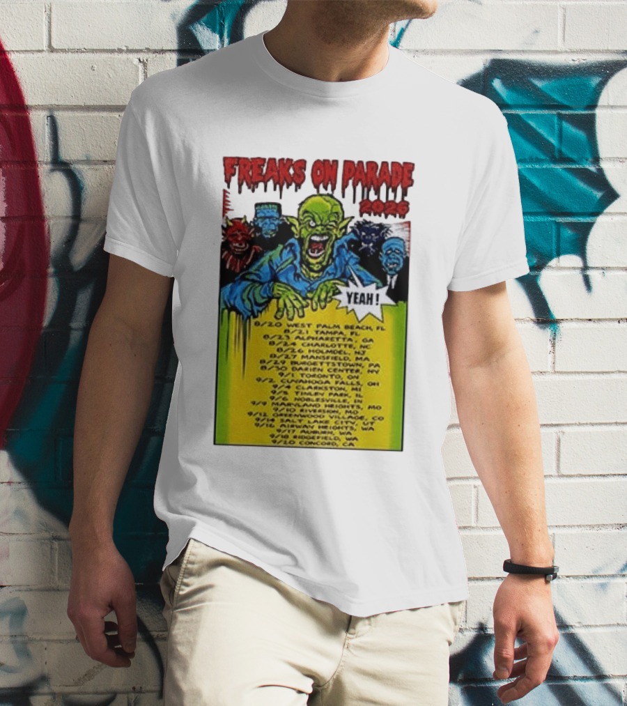 Freaks On Parade Tour 2023 Rob Zombie Dates West Palm Beach Tampa Atlanta Concord T-Shirt
