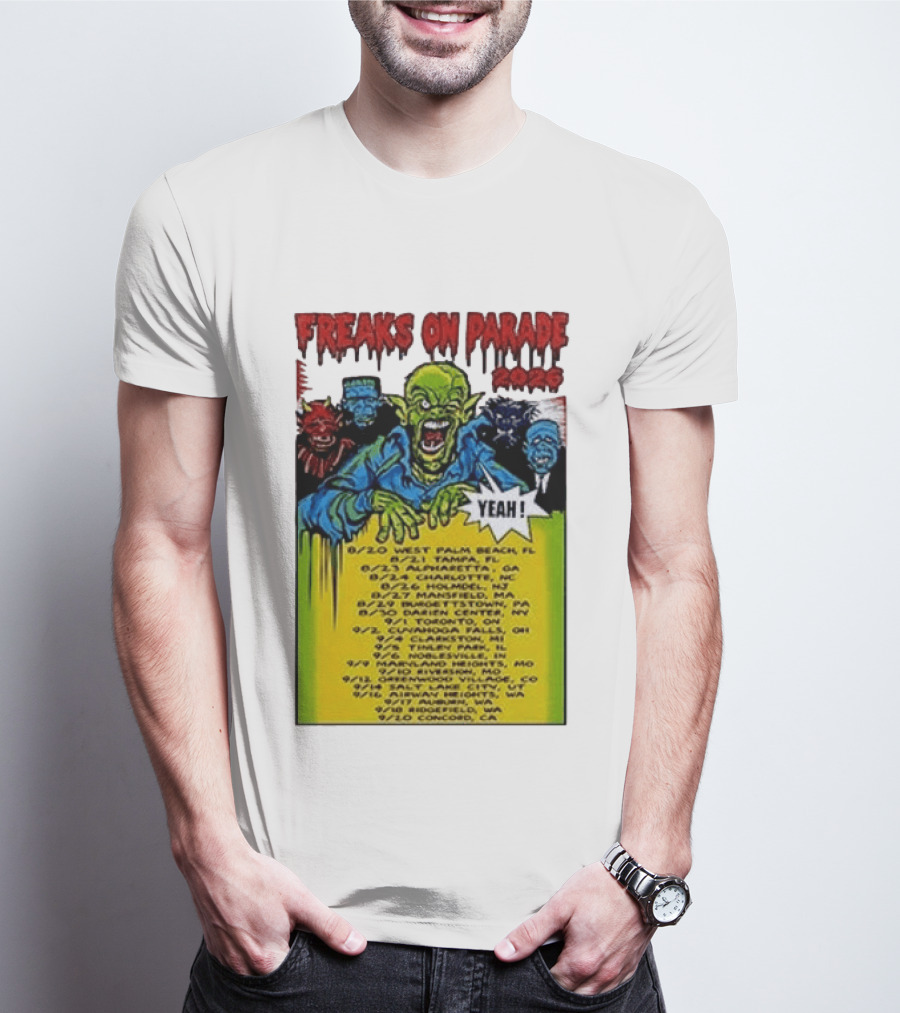 Freaks On Parade Tour 2023 Rob Zombie Dates West Palm Beach Tampa Atlanta Concord T-Shirt