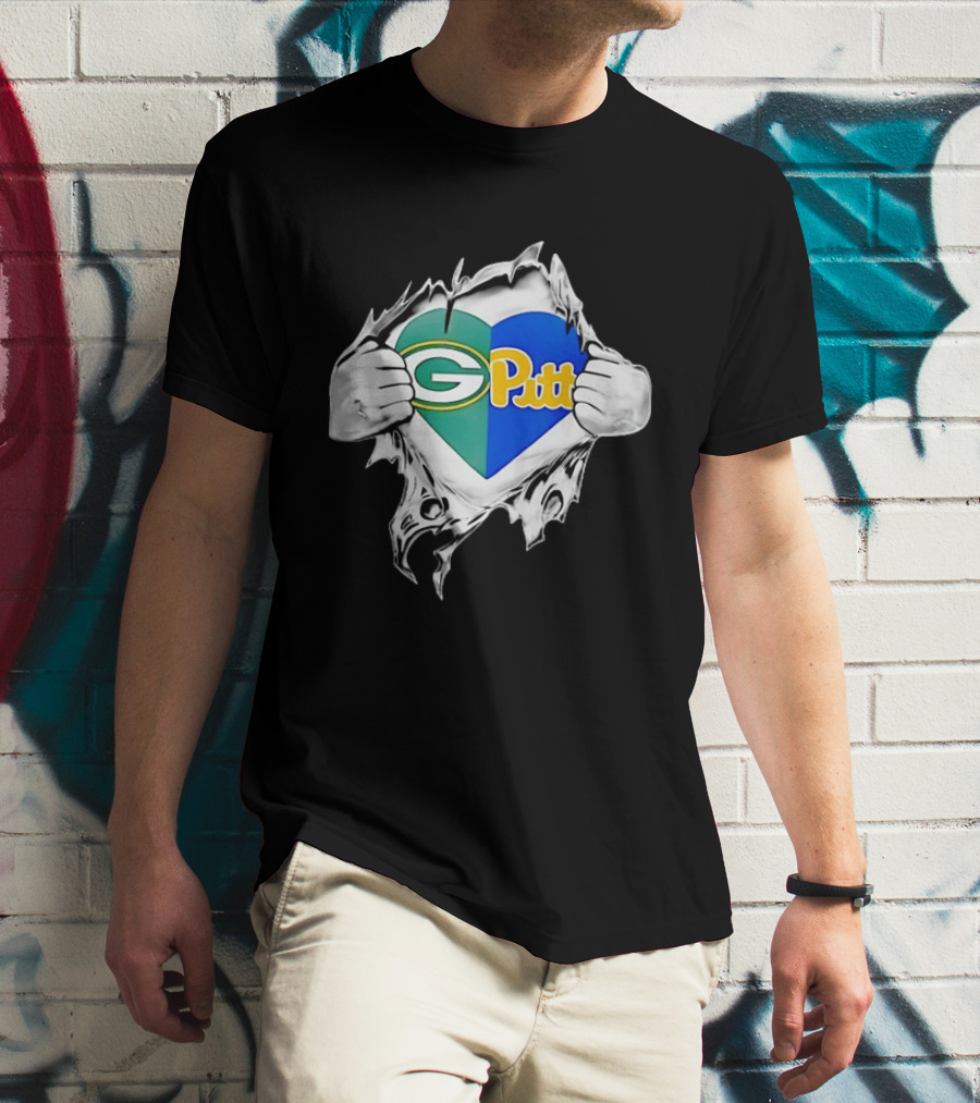 Green Bay Packers Pittsburgh Panthers Superman Heart Rip T-Shirt