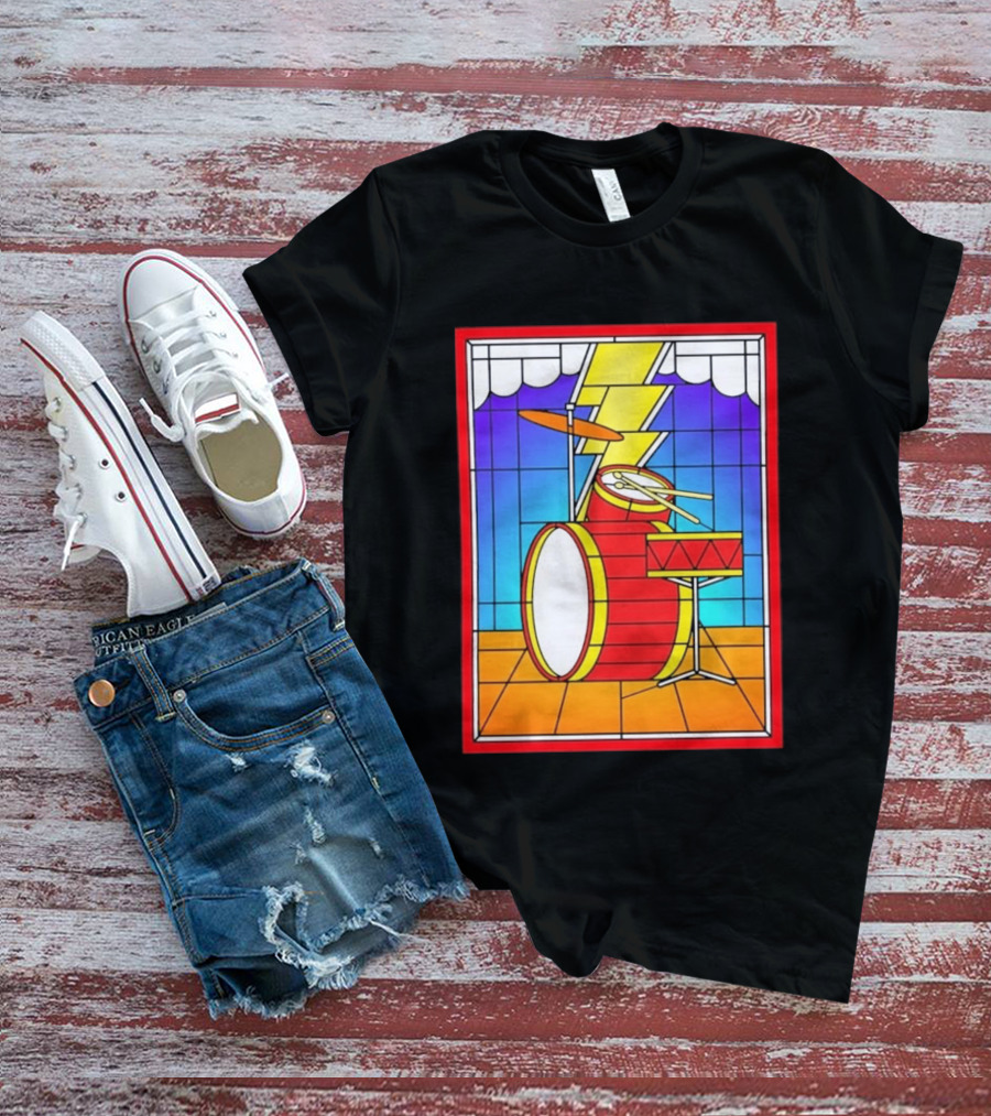 Stained Glass Drum Kit With Lightning Bolt T-Shirt