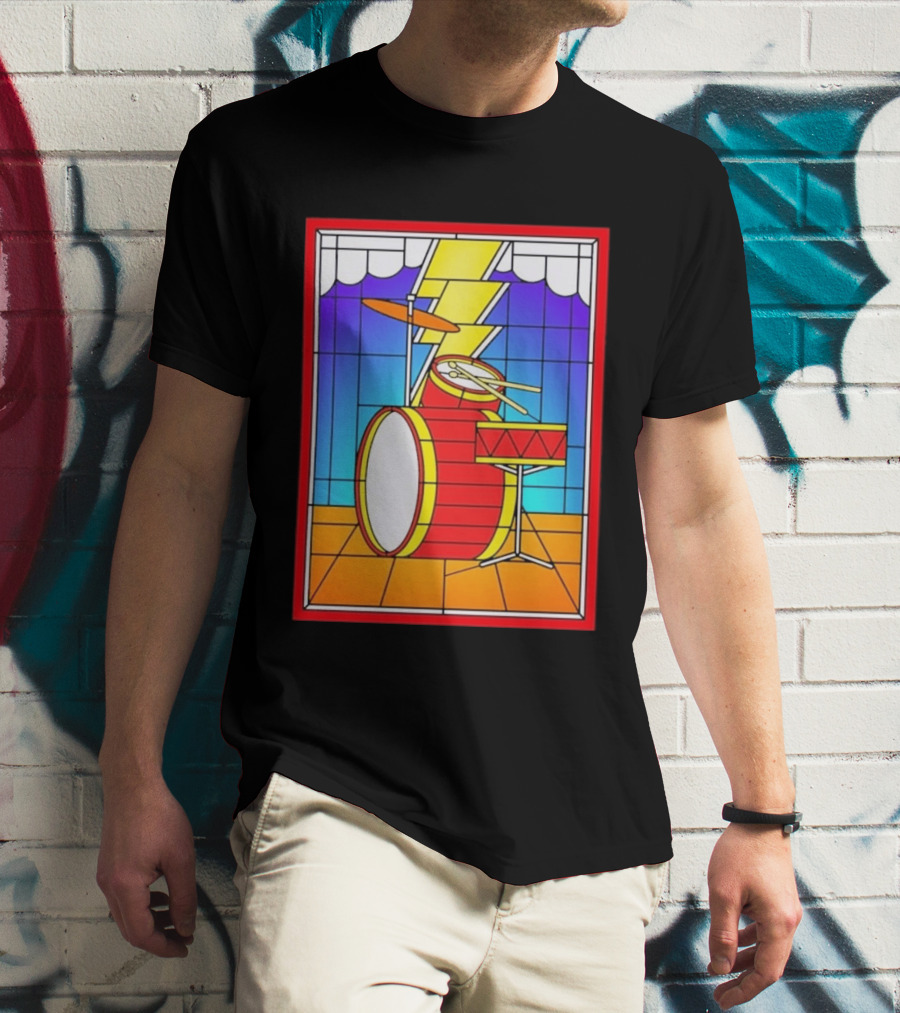 Stained Glass Drum Kit With Lightning Bolt T-Shirt