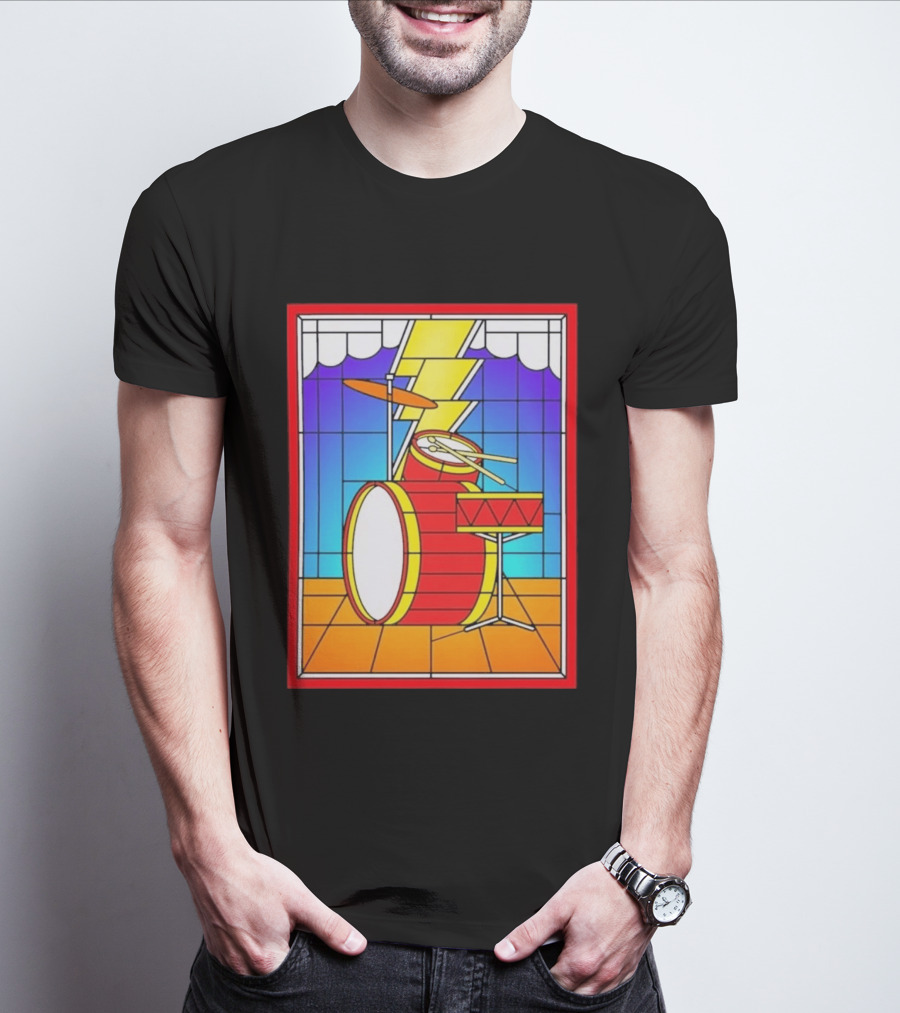 Stained Glass Drum Kit With Lightning Bolt T-Shirt