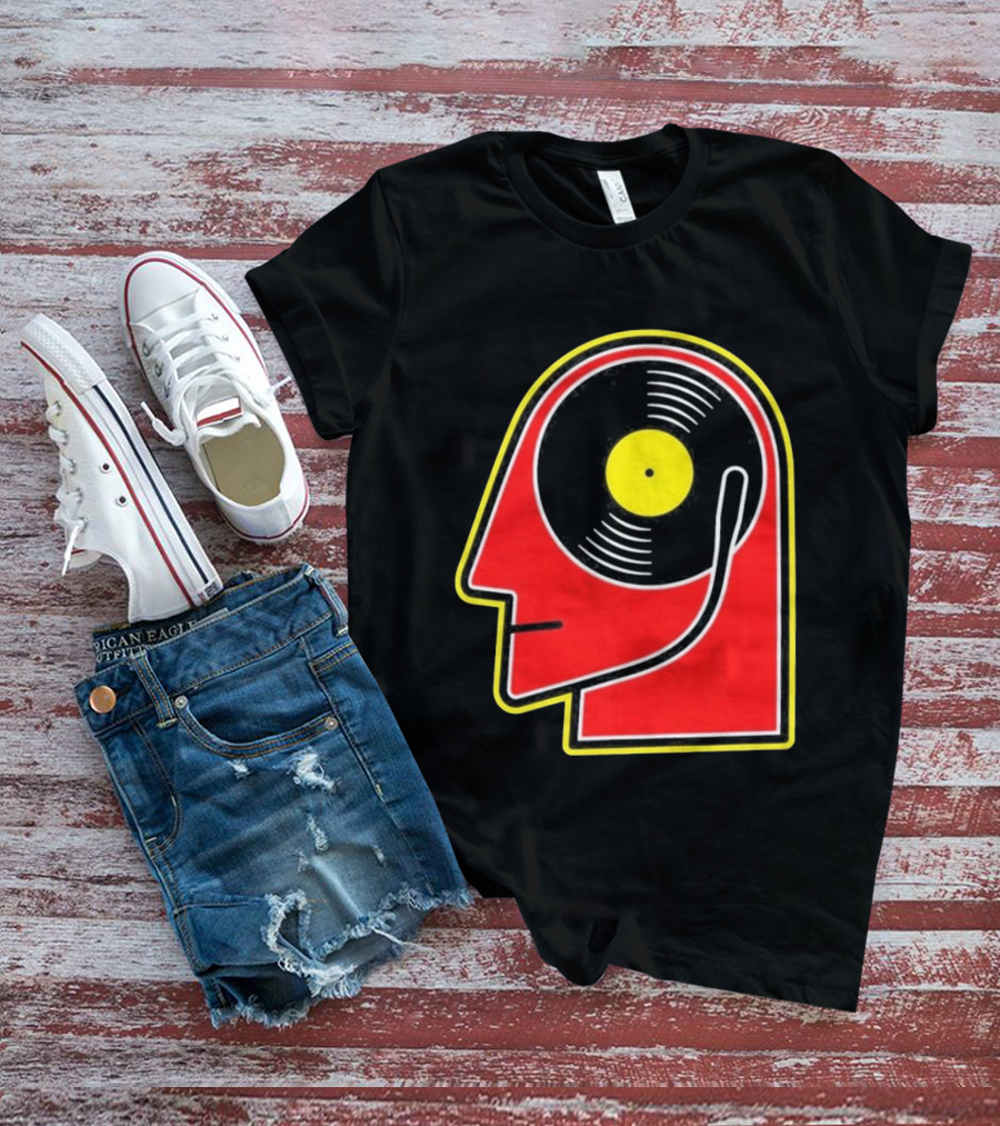Vinyl Album Head With Record Disc Ear Retro Music T-Shirt