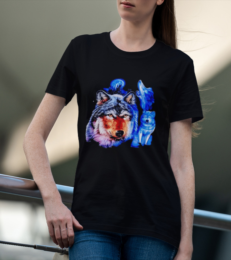 Wild Wolf Pack Moon Night Scene Nature Wildlife Wolves Howling T-Shirt