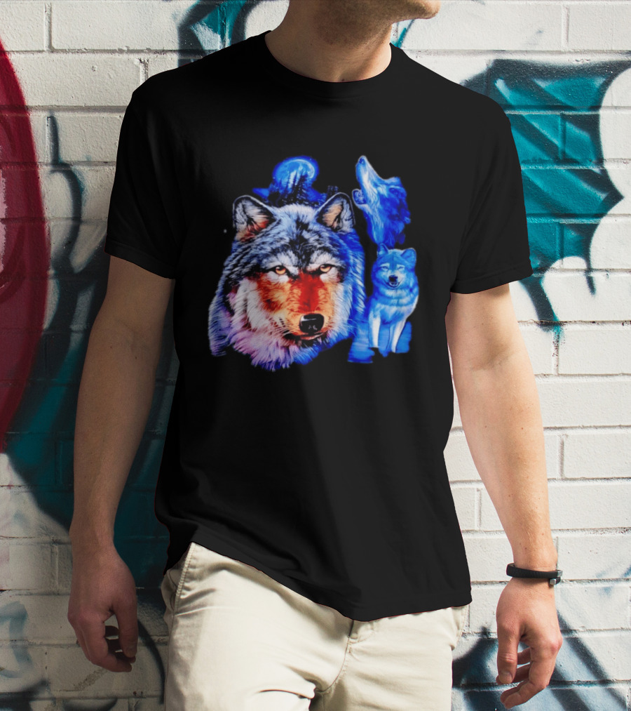 Wild Wolf Pack Moon Night Scene Nature Wildlife Wolves Howling T-Shirt