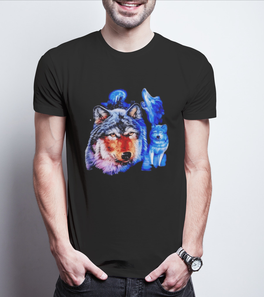 Wild Wolf Pack Moon Night Scene Nature Wildlife Wolves Howling T-Shirt