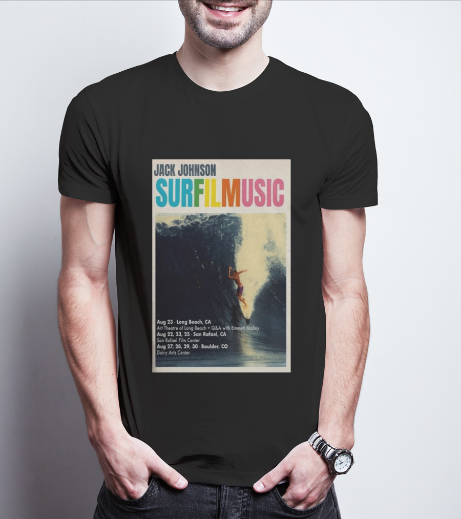 Jack Johnson Surf Film Music Tour Long Beach San Rafael Boulder August 2026 Events T-Shirt