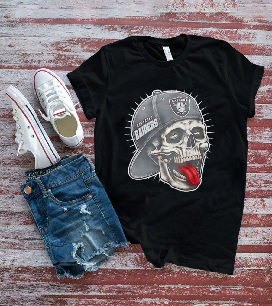 Las Vegas Raiders Skull Tongue Out Cap Raider Nation Football T-Shirt