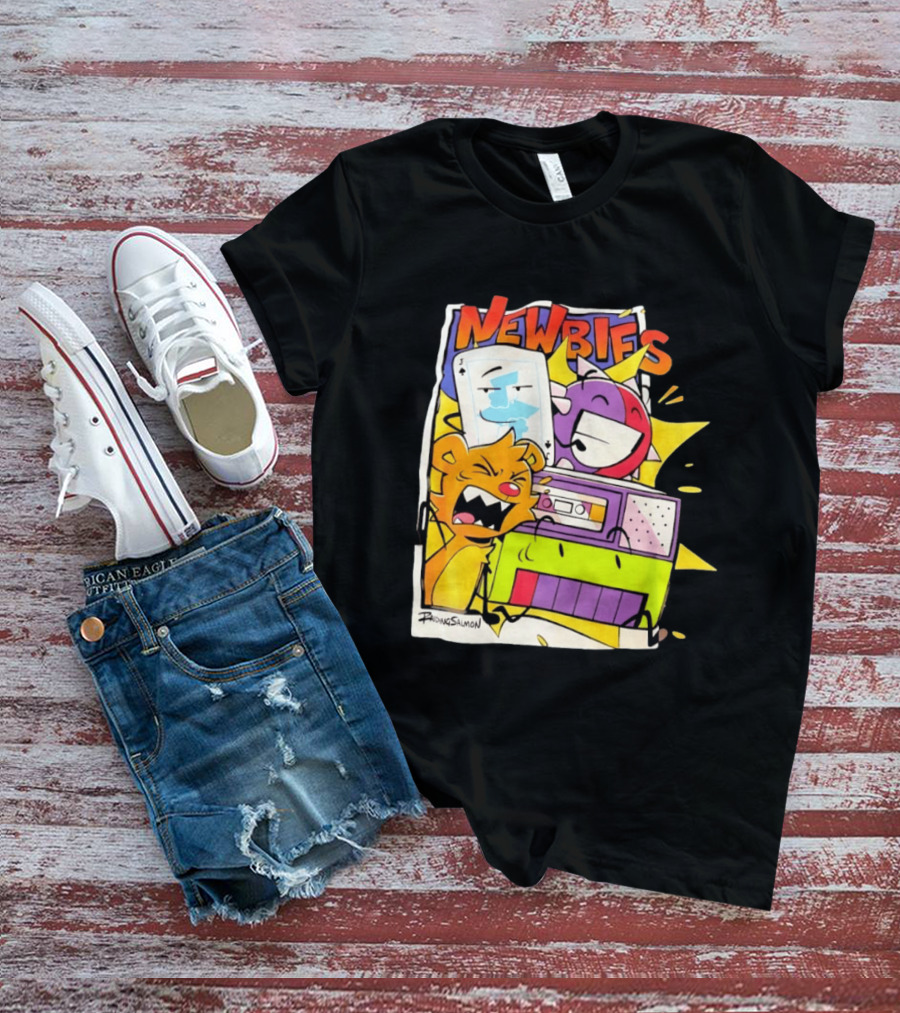 Newbies RaidingSalmon Cartoon Boombox And Cards Explosion T-Shirt