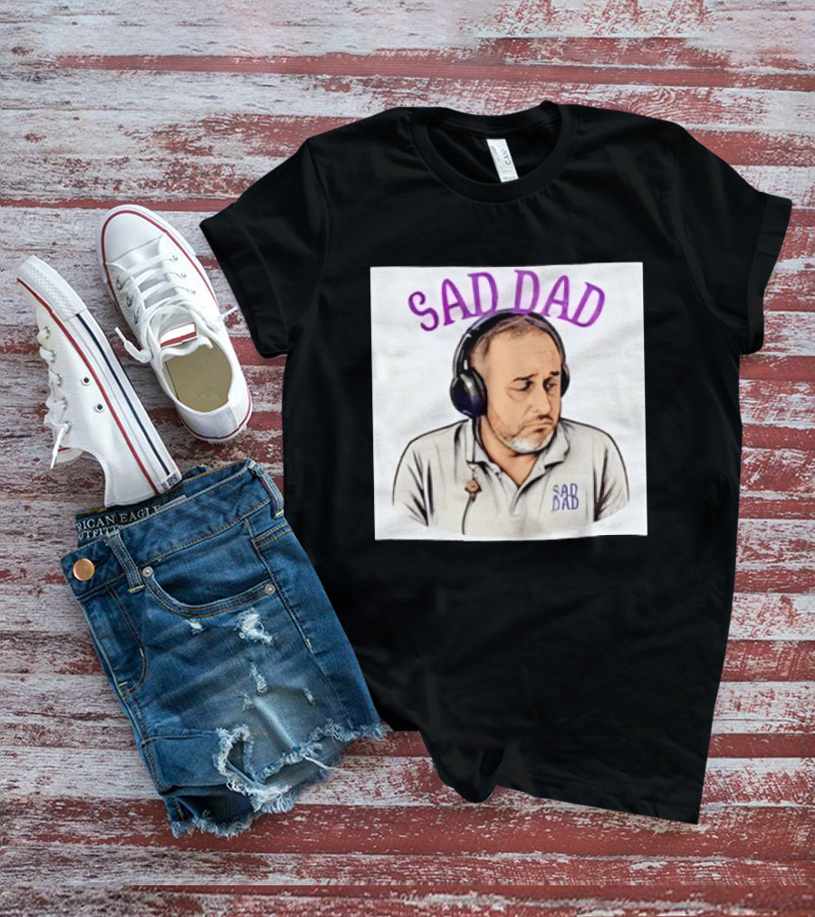 Sad Dad Headphones Fatherhood Parenting Mood T-Shirt