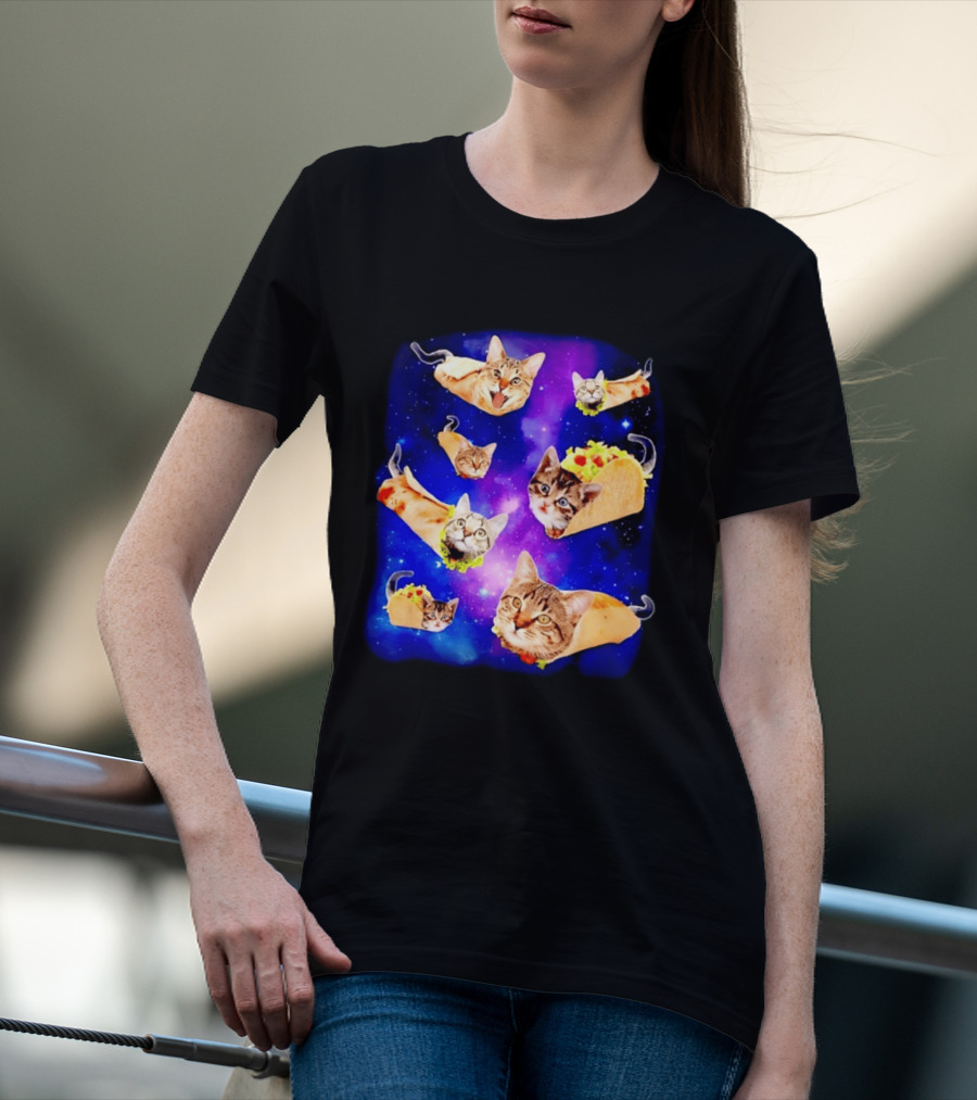 Cats In Space With Tacos And Burritos Taco Cat Cosmic Adventure T-Shirt