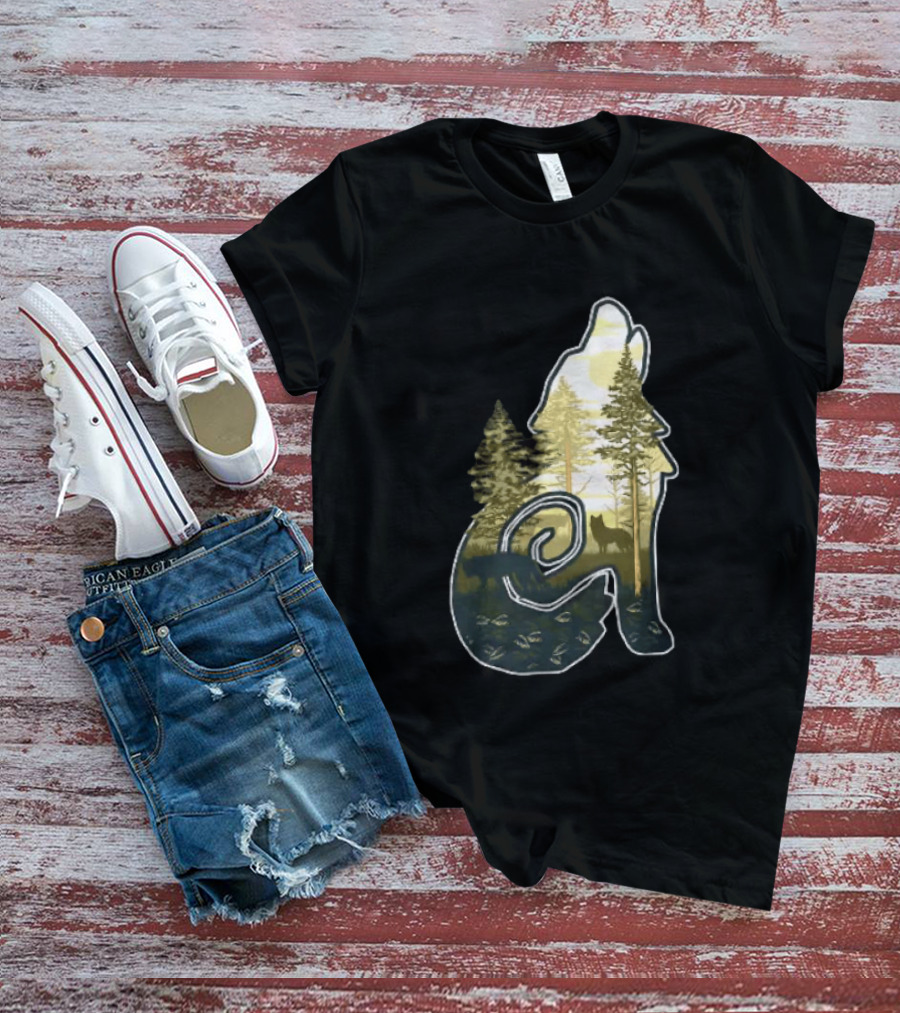 Wolf Howling Forest Scene Fahlo Nature Wildlife T-Shirt