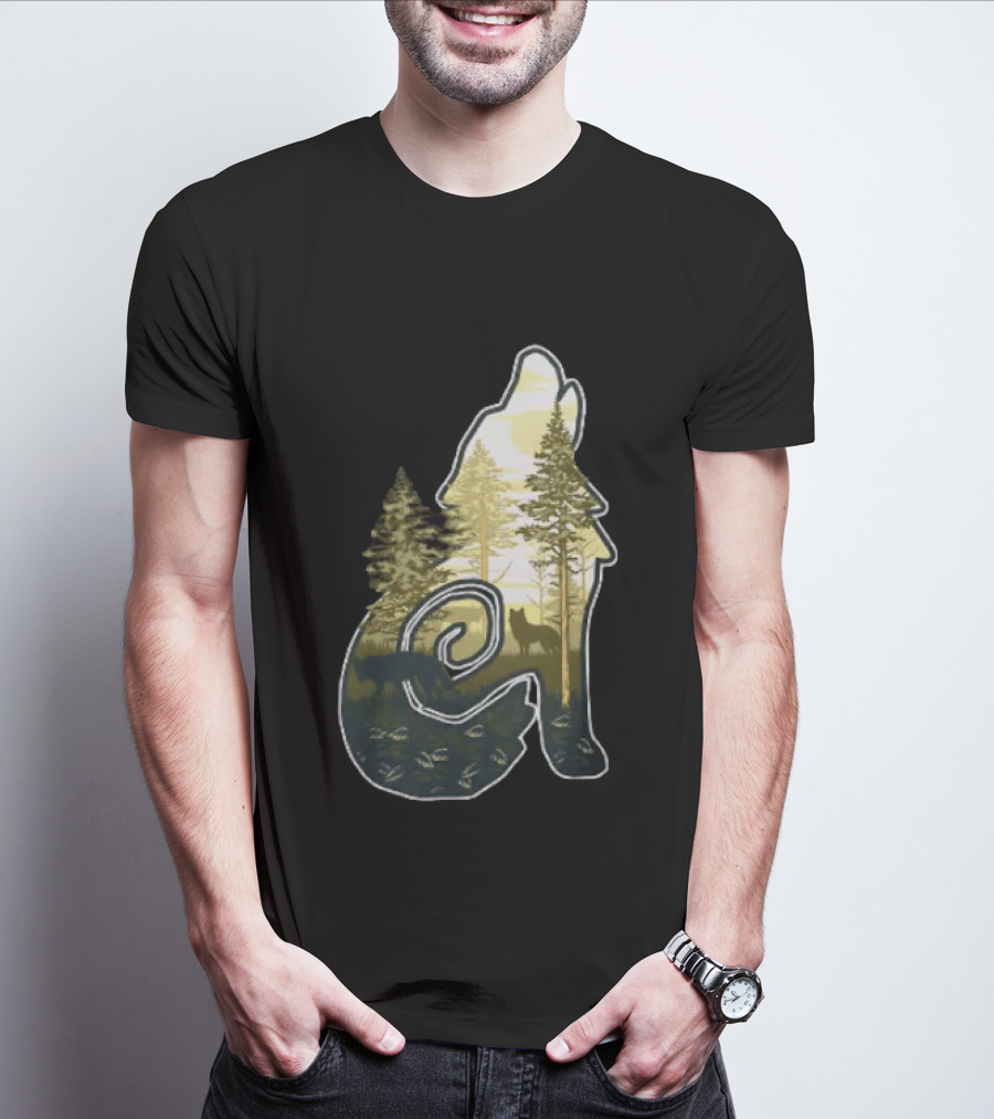 Wolf Howling Forest Scene Fahlo Nature Wildlife T-Shirt