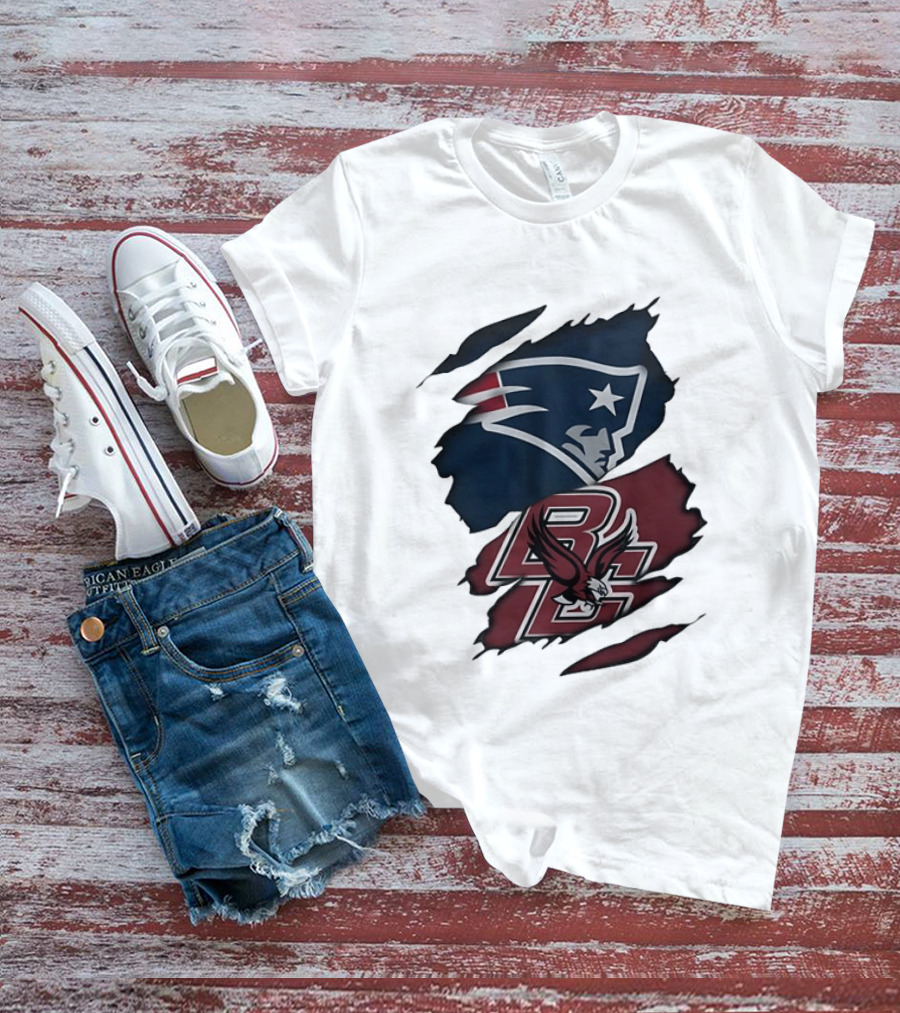 New England Patriots Boston College Eagles Ripped Collaboration T-Shirt