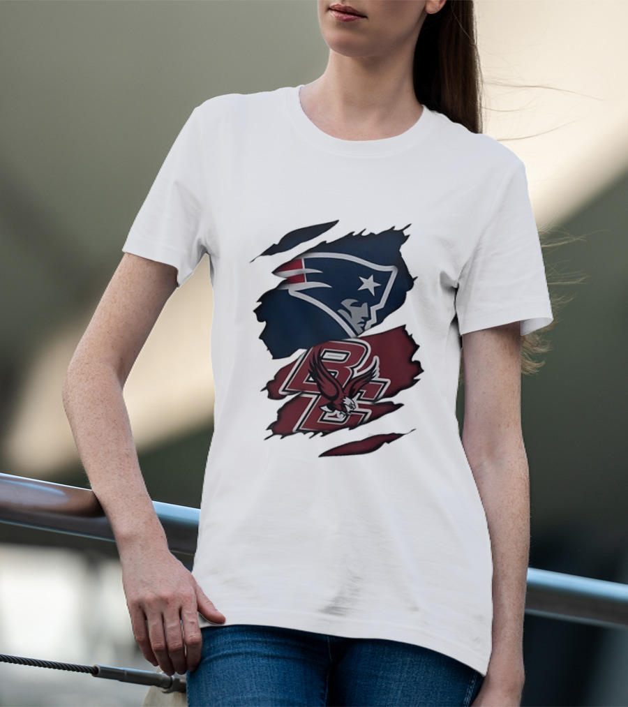 New England Patriots Boston College Eagles Ripped Collaboration T-Shirt