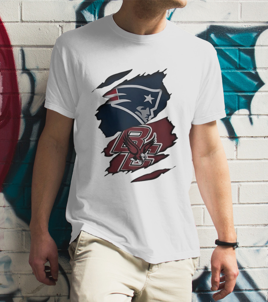 New England Patriots Boston College Eagles Ripped Collaboration T-Shirt