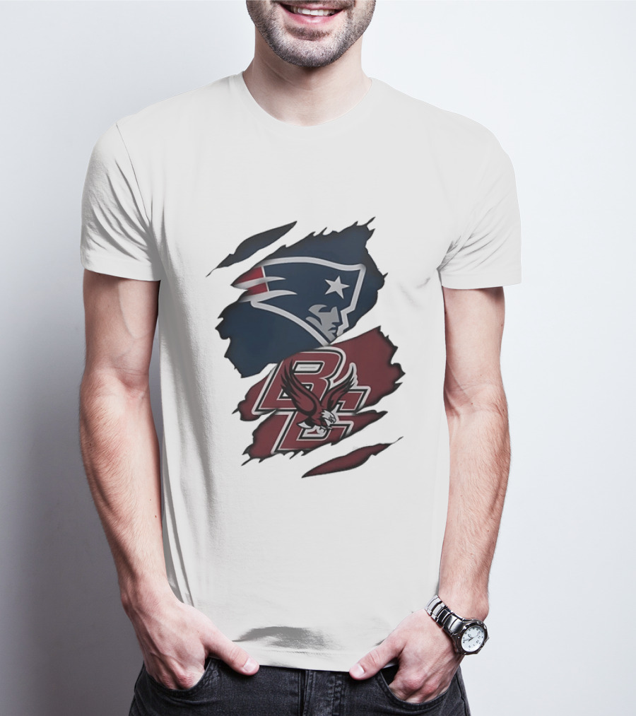 New England Patriots Boston College Eagles Ripped Collaboration T-Shirt