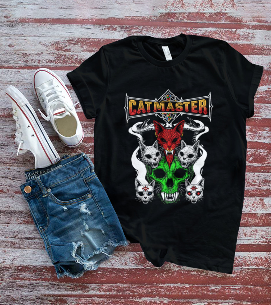 Catmaster Occult Cat Skull Metal Gothic Supernatural Feline Skulls T-Shirt