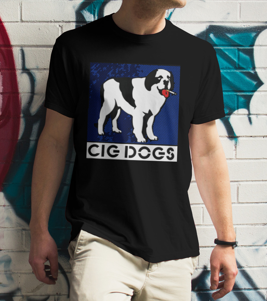 Cig Dogs Saint Bernard Smoking Cigarette Funny Canine T-Shirt