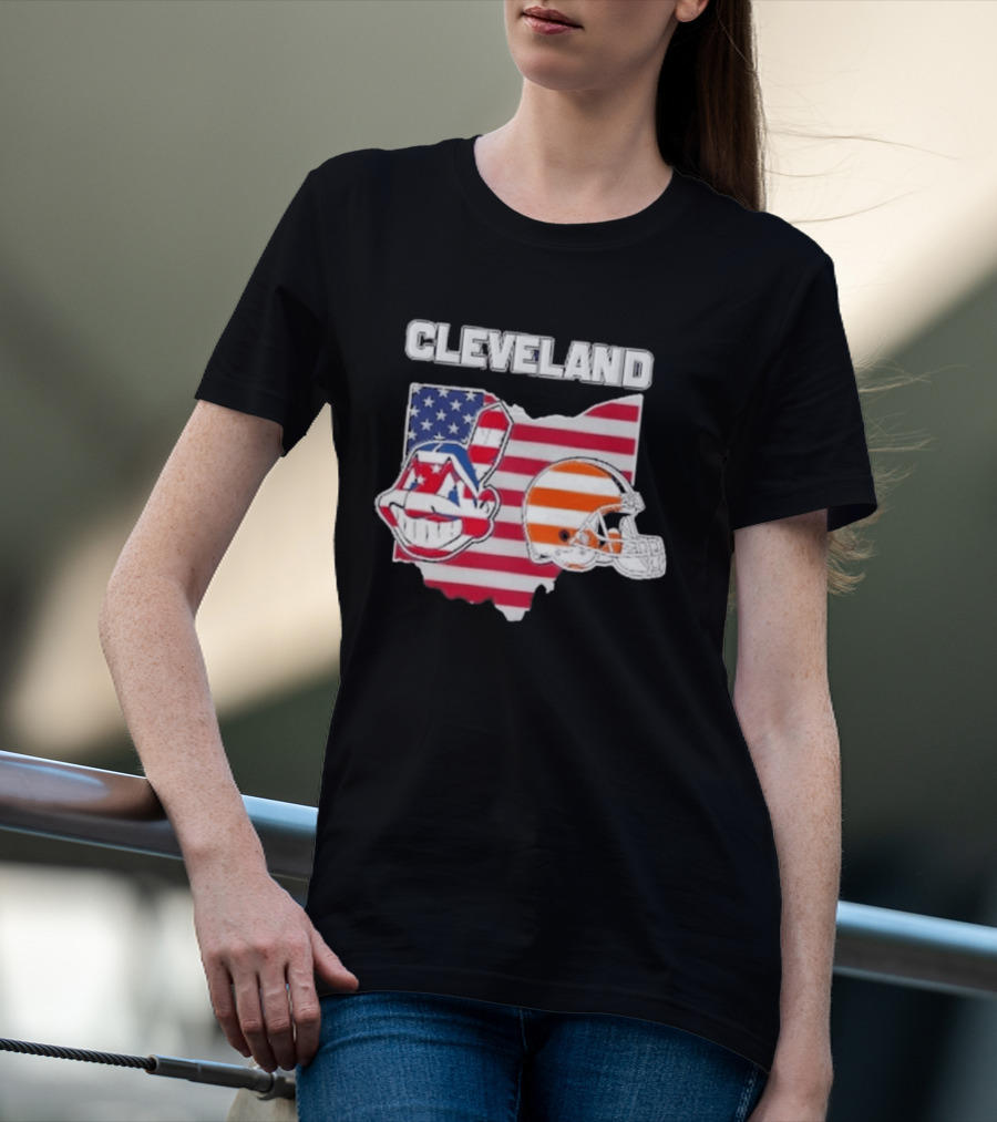 Cleveland Indians Browns Ohio State Map With Flags T-Shirt