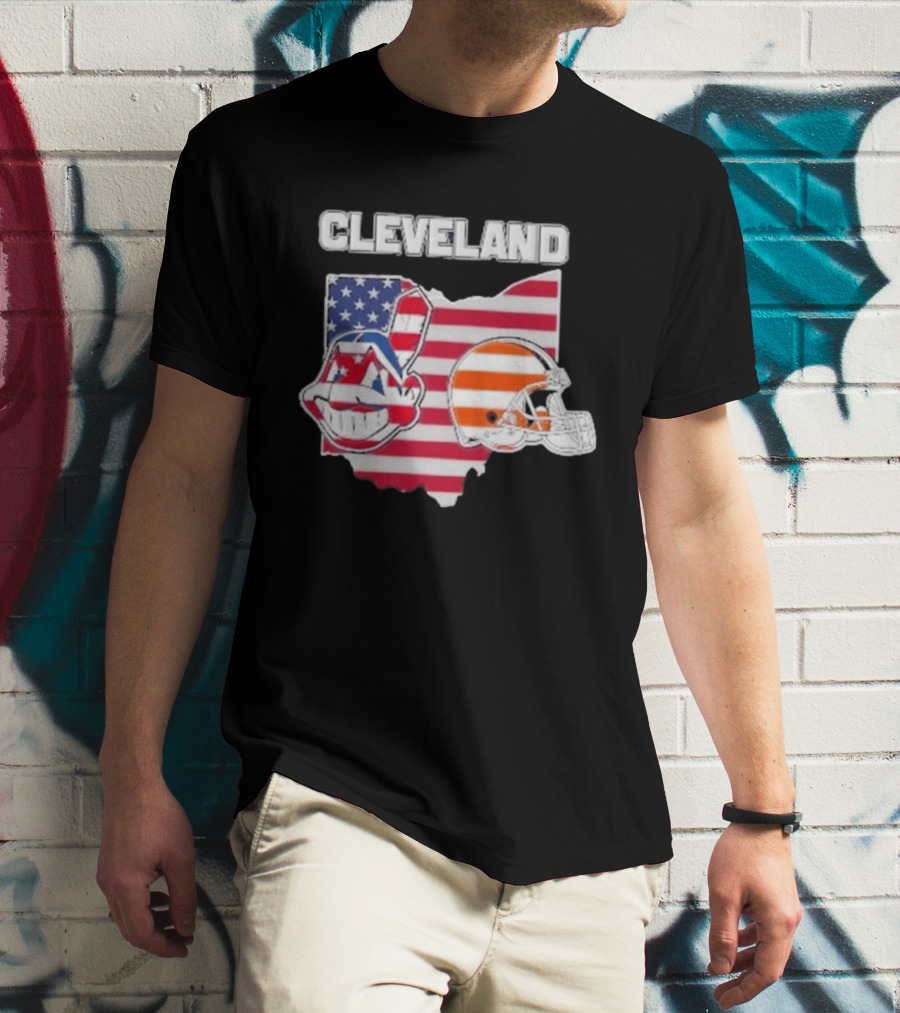 Cleveland Indians Browns Ohio State Map With Flags T-Shirt