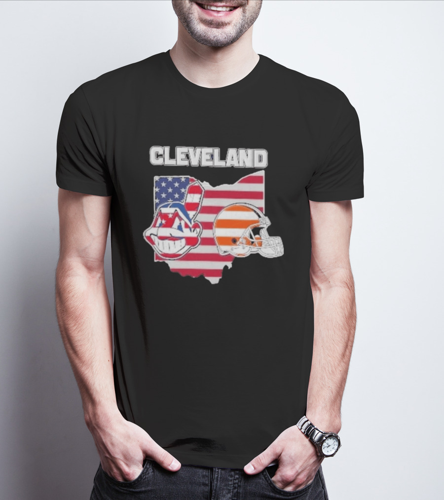 Cleveland Indians Browns Ohio State Map With Flags T-Shirt