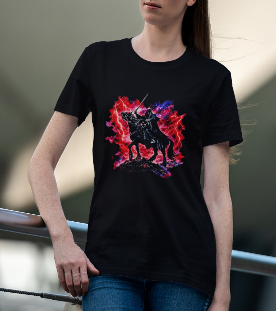 Grim Reaper On Horse With Lightning And Cosmic Galaxy T-Shirt