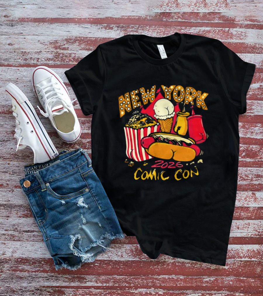 New York Comic Con 2026 Food Fun Hot Dog Popcorn Convention T-Shirt